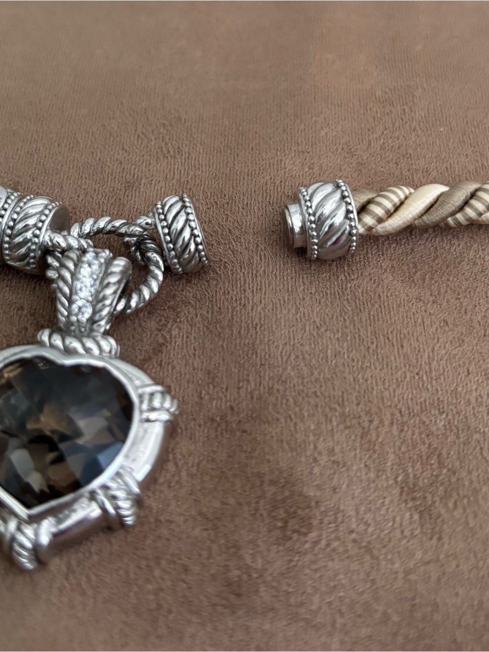 Elegant Judith Ripka Sterling Silver Necklace with Smoky Quartz Heart Pendant - Picture 12 of 13